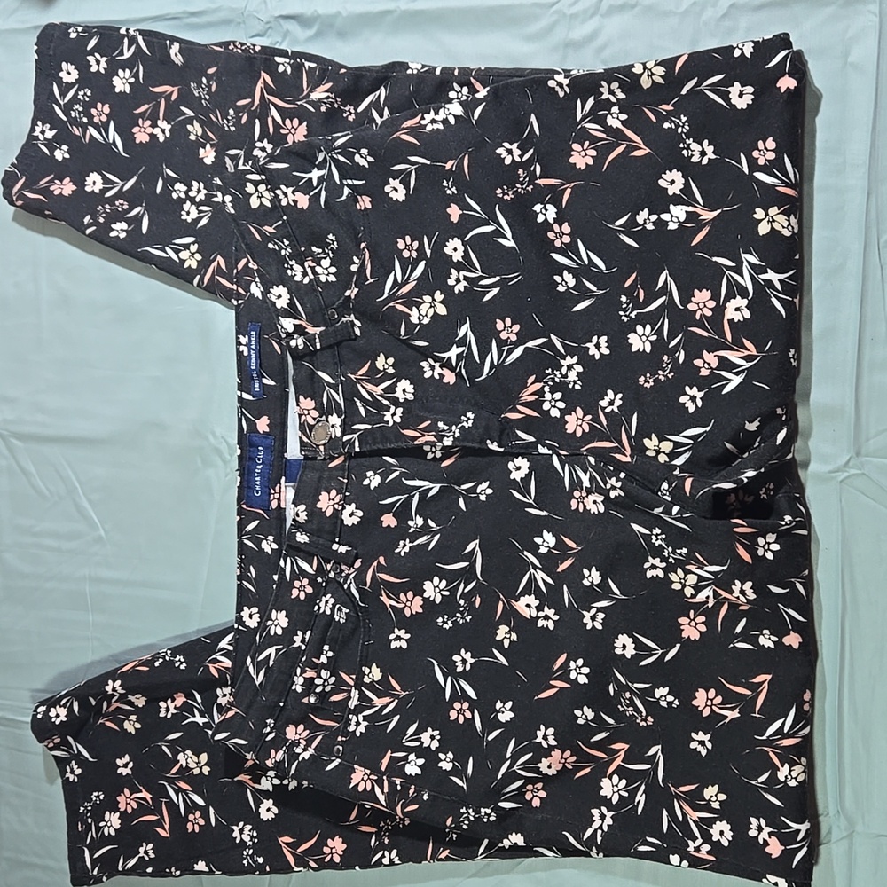 Charter Club Black Floral Bristol Skinny Ankle Pants Size 10